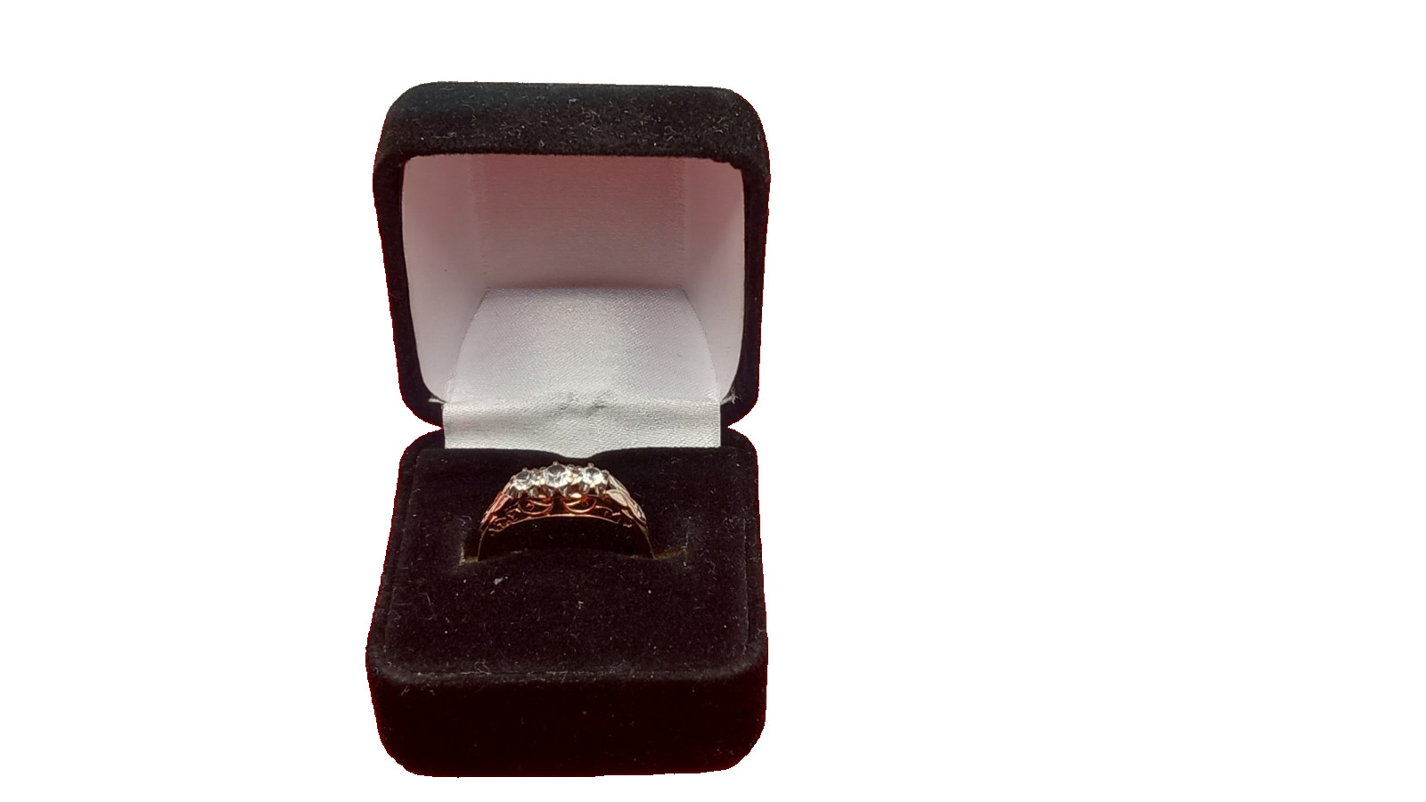 Vintage British 9 Carat Gold Palladium Ring with Trilogy Stones