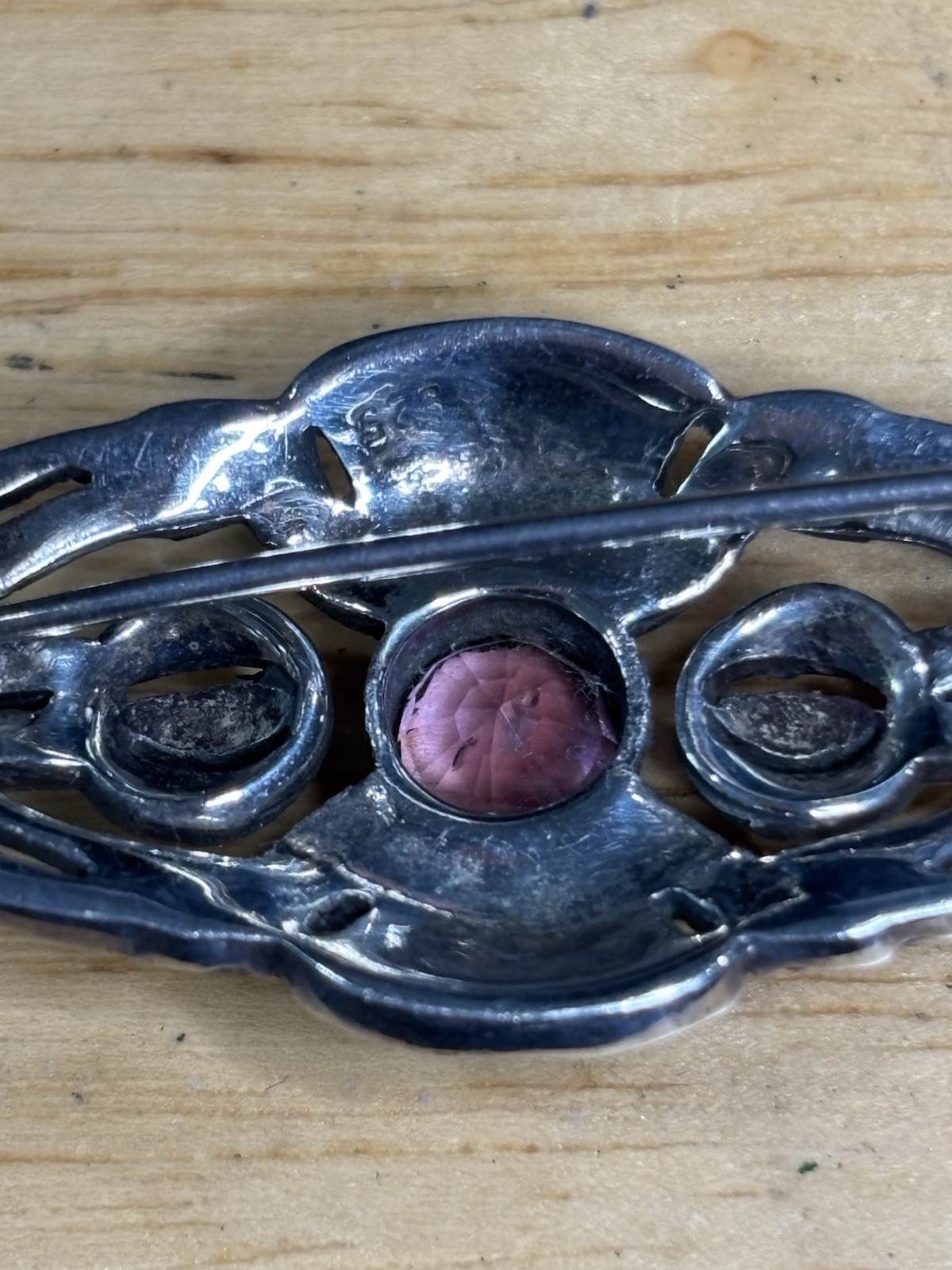 Rare Vintage Amethyst, Marcasite & Sterling Silver 925 Brooch