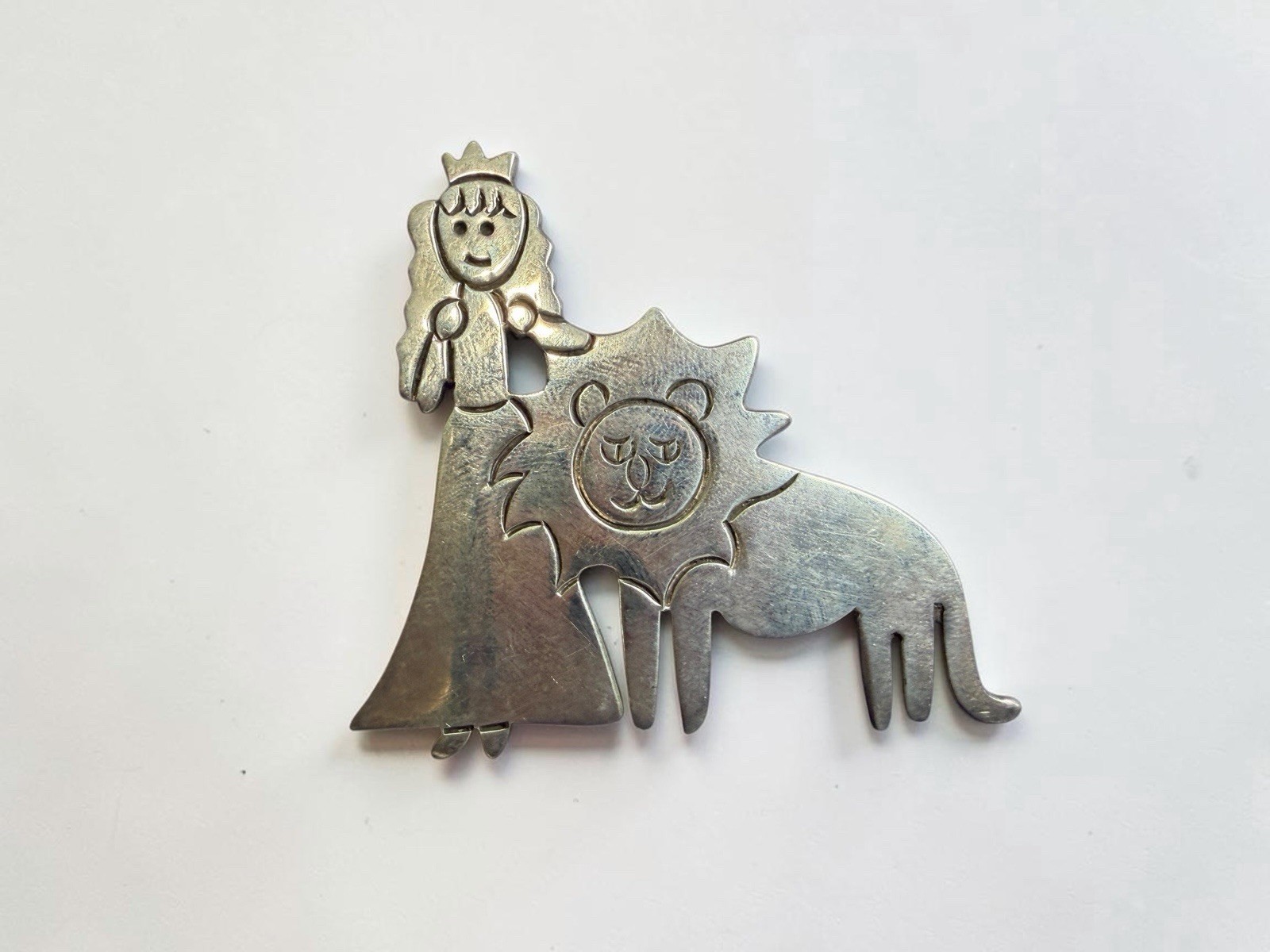 Rare Vintage Los Castillo Taxco 925 Silver Princess Lion Brooch Pin Alex Mexico
