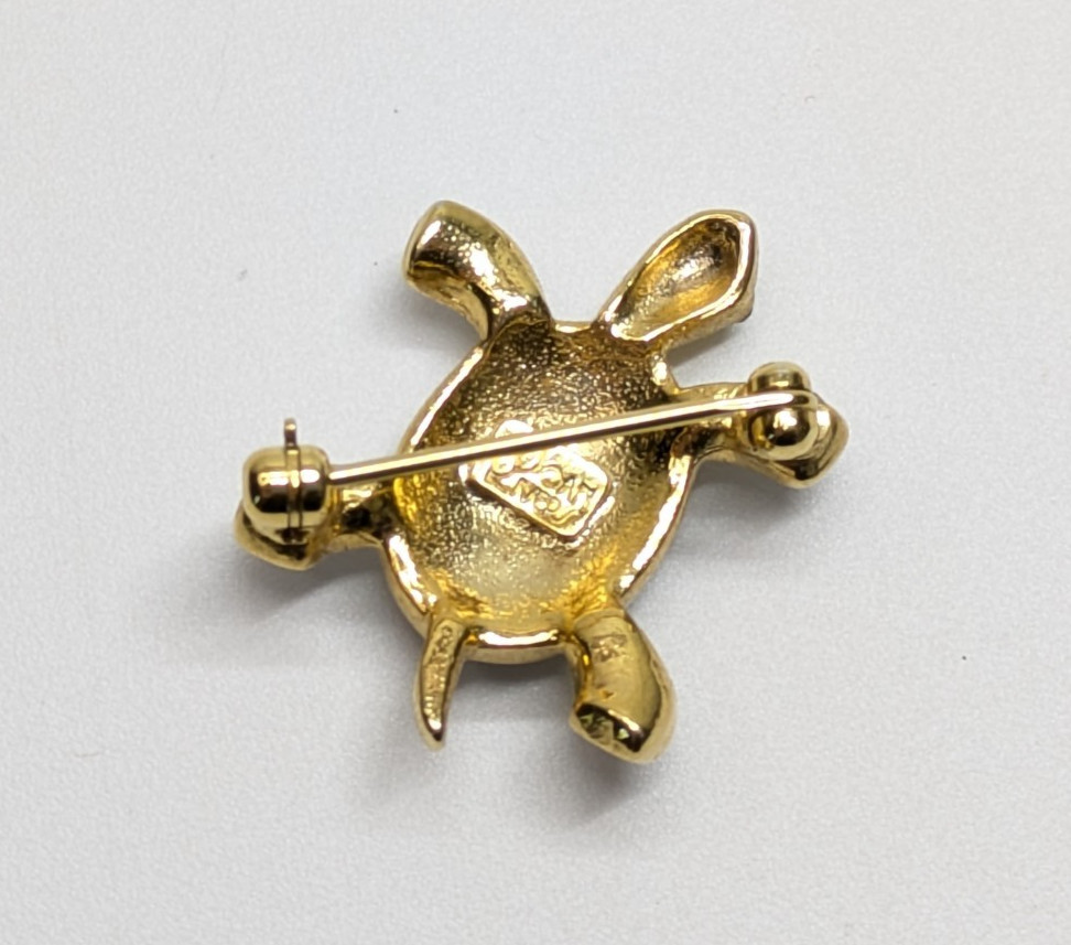 VTG Joan Rivers Pave Rhinestone Shell Gold Tone Baby Turtle Brooch Pin 1″