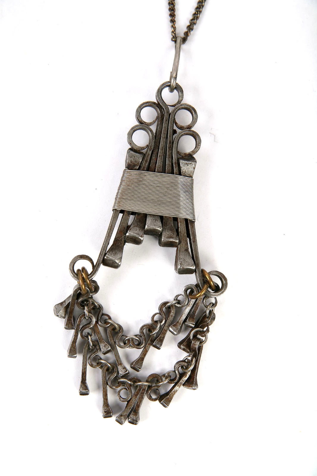 Modernist Brutalist STEEL Horseshoe Nail Pendant Henk Brinkman Chain Necklace