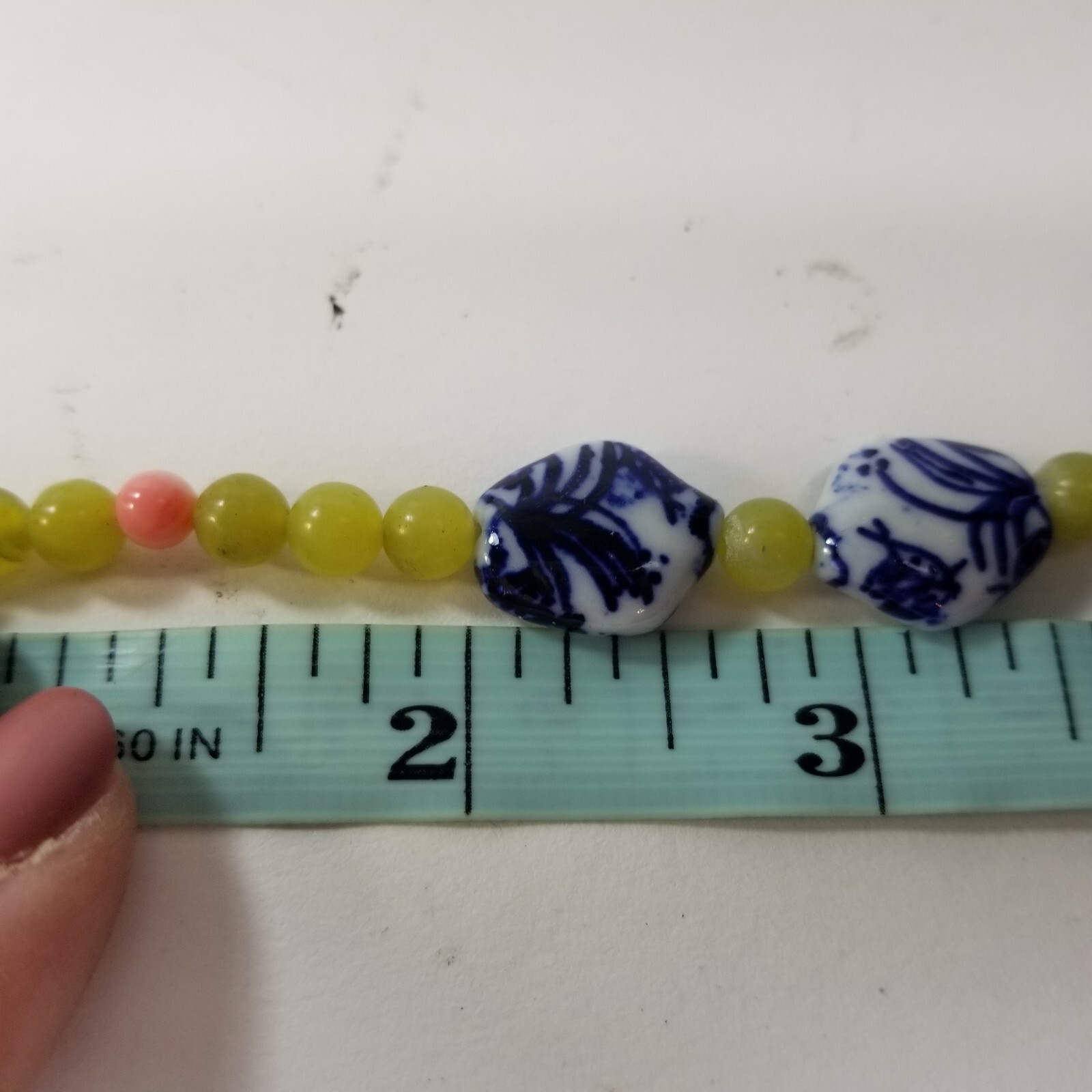 Bracelet Blue White Porcelain with Lemonade Yellow Glass Beads Toggle Closure