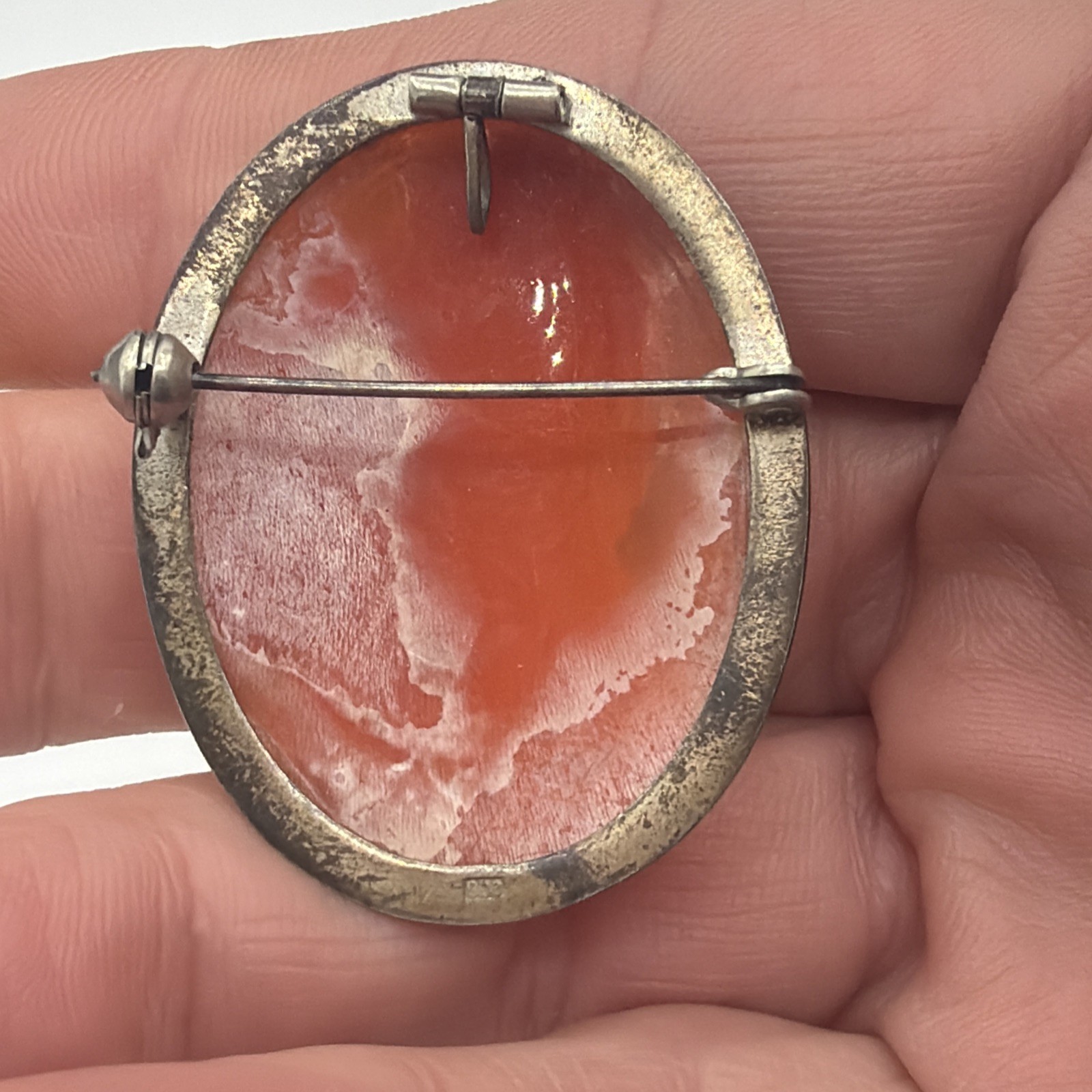 Vintage 900 Silver Cameo Brooch – Hand‑Carved Shell Portrait, Antique