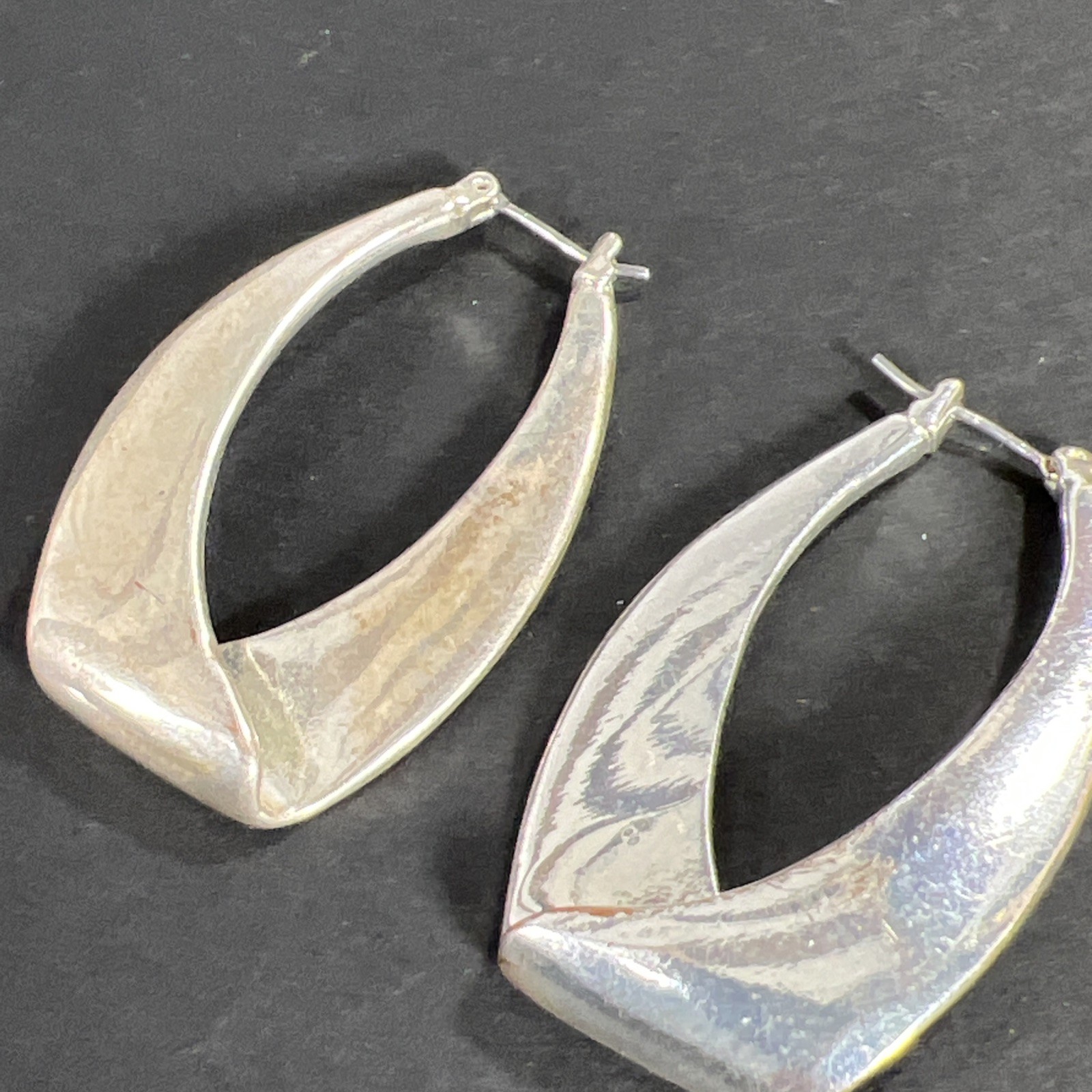 Twisted U-Hoop Earrings Dangle Drop Silver Tone Vintage