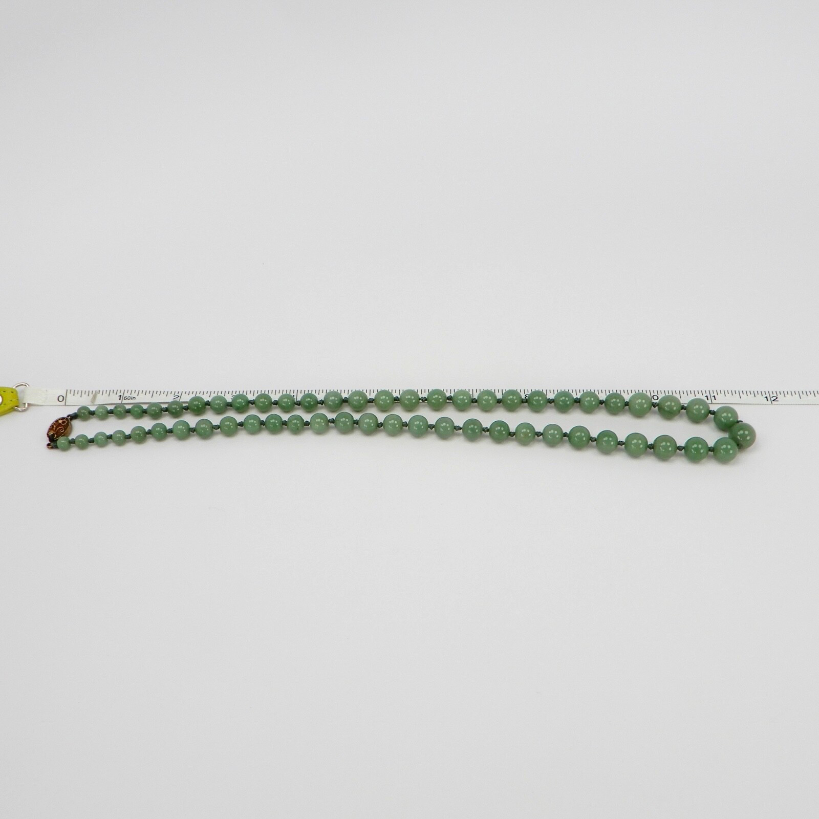Vintage Green Jade Knotted Graduated Bead Necklace 23” 925 Silver Filigree Clasp