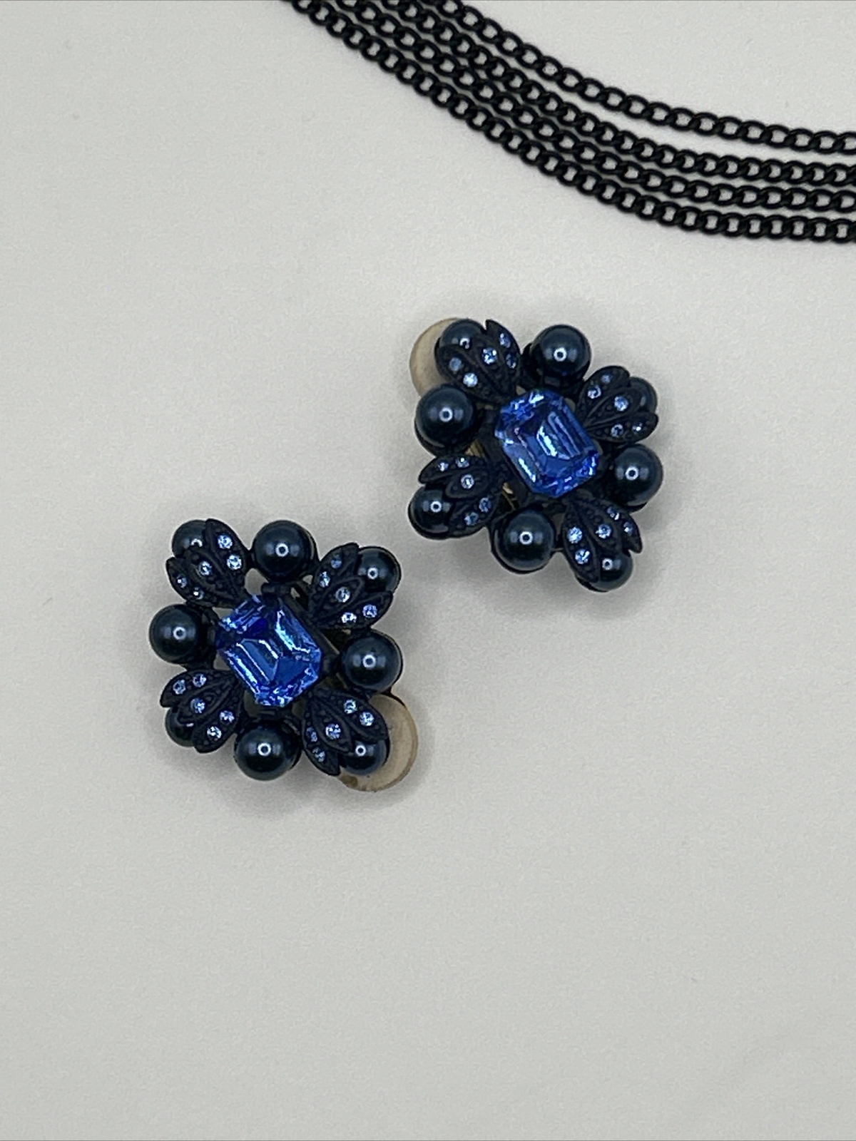 Vintage JOAN RIVERS Royal Blue Bead Rhinestone Clip Earrings And Necklace Set