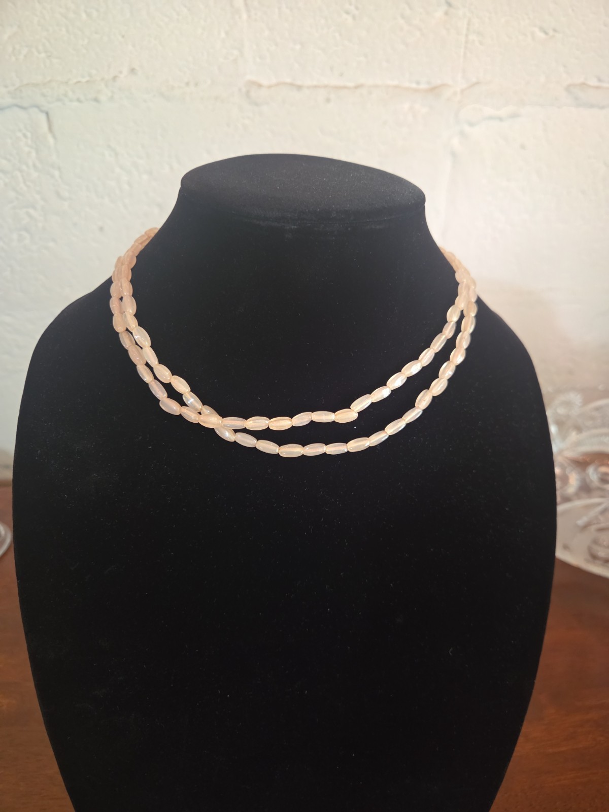 Vtg Castlecliff Beaded Glass Necklace Dusty Pink Double Strand Signed