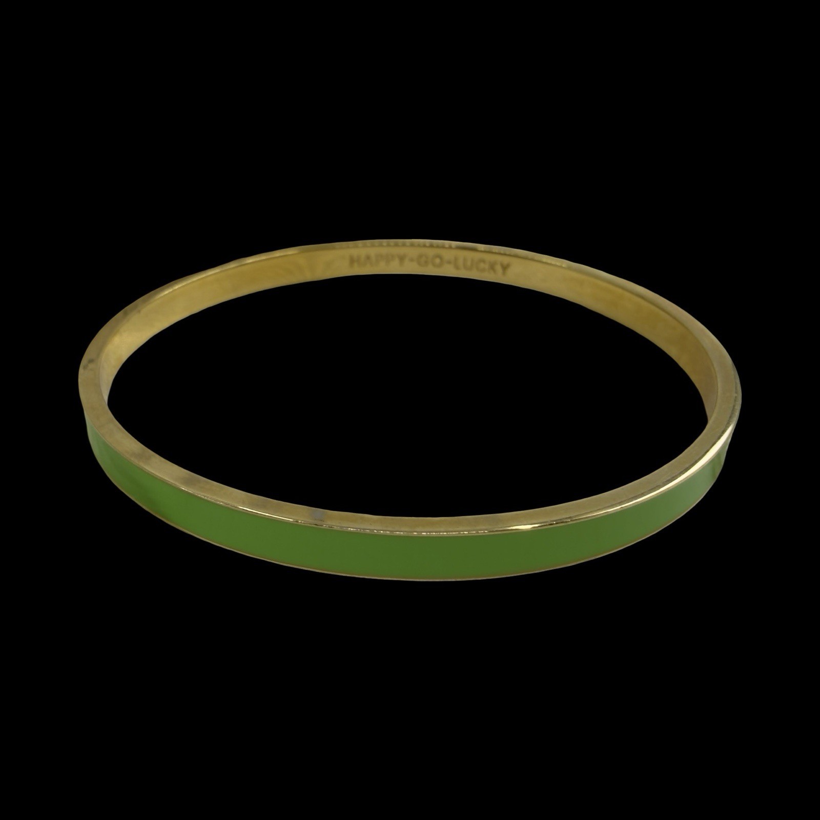 Vintage KATE SPADE Lime Green Enamel BANGLE Bracelet HAPPY-GO-LUCKY Gold Plated