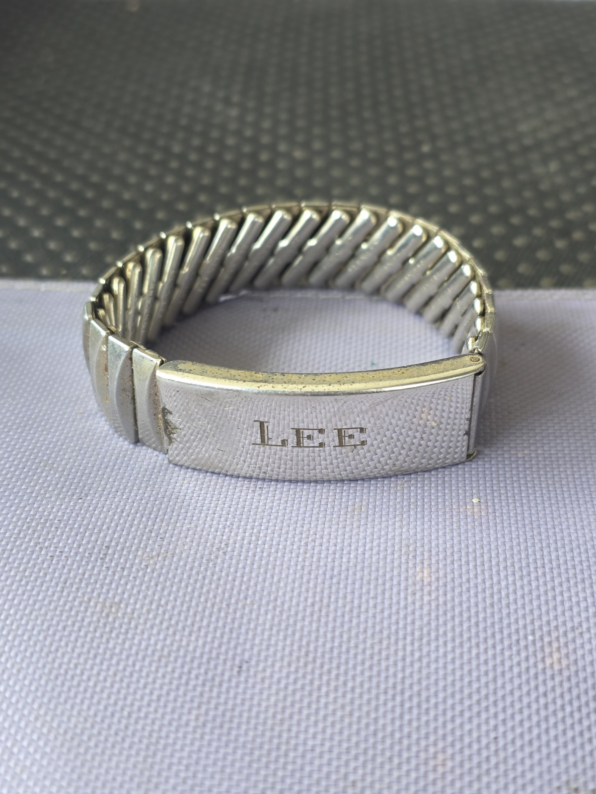 Vtg Sterling Silver Top Flex-Let engraved Lee Picture Bracelet Pre Owned #H