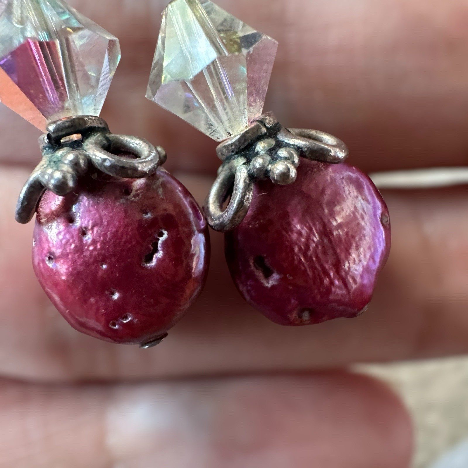 VTG 2 Pairs Dangle Drop Earrings Crystal Shell Acrylic Beads 925 Sterling Silver