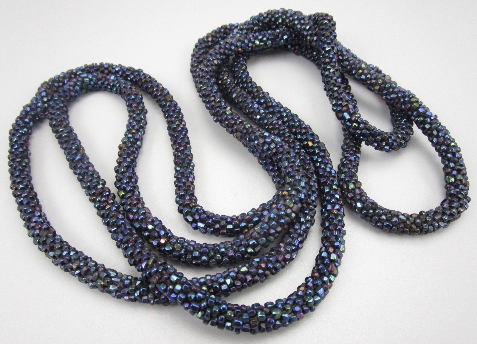 VINTAGE FLAPPER 60″ ART DECO NAVY GLASS SEAD BEAD SAUTOIR NECKLACE