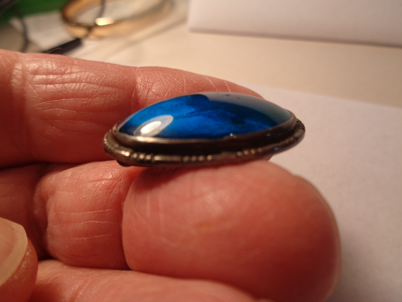 MORPHO “CVS” COLLECTORS VINTAGE SILVER BROOCH PIN. 1930s-1950s.? IRIDESCENT BLUE