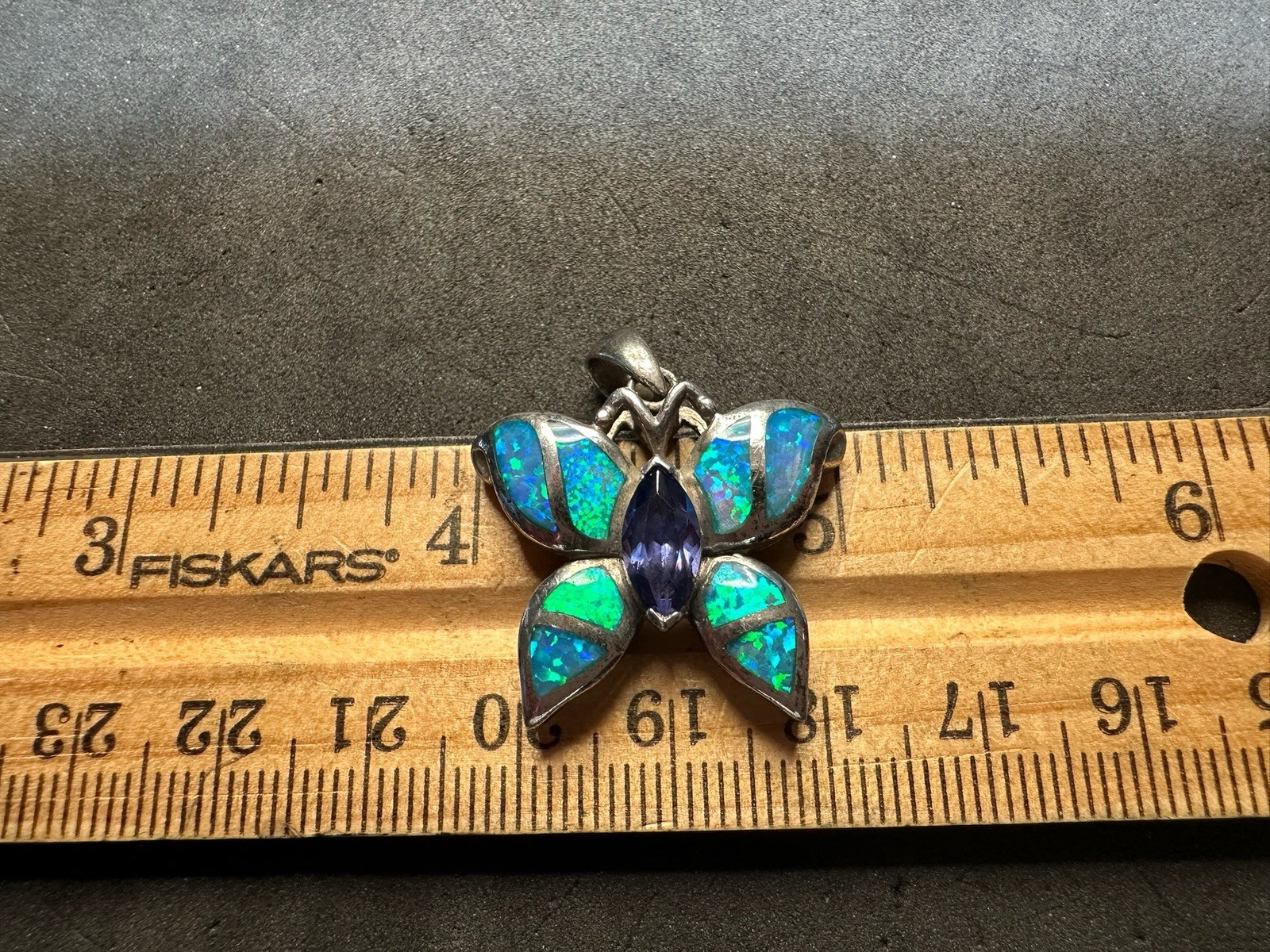 6.17g Vintage Sterling Silver 925 Butterfly Pendant Blue Green Inlay Purple M