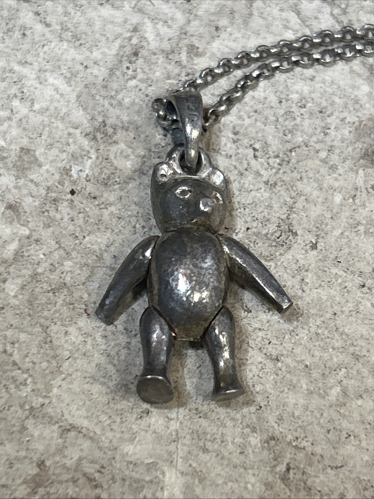 47. Unusual 925 Sterling Articulated BEAR Rolo chain link Necklace 18″, 7.2g