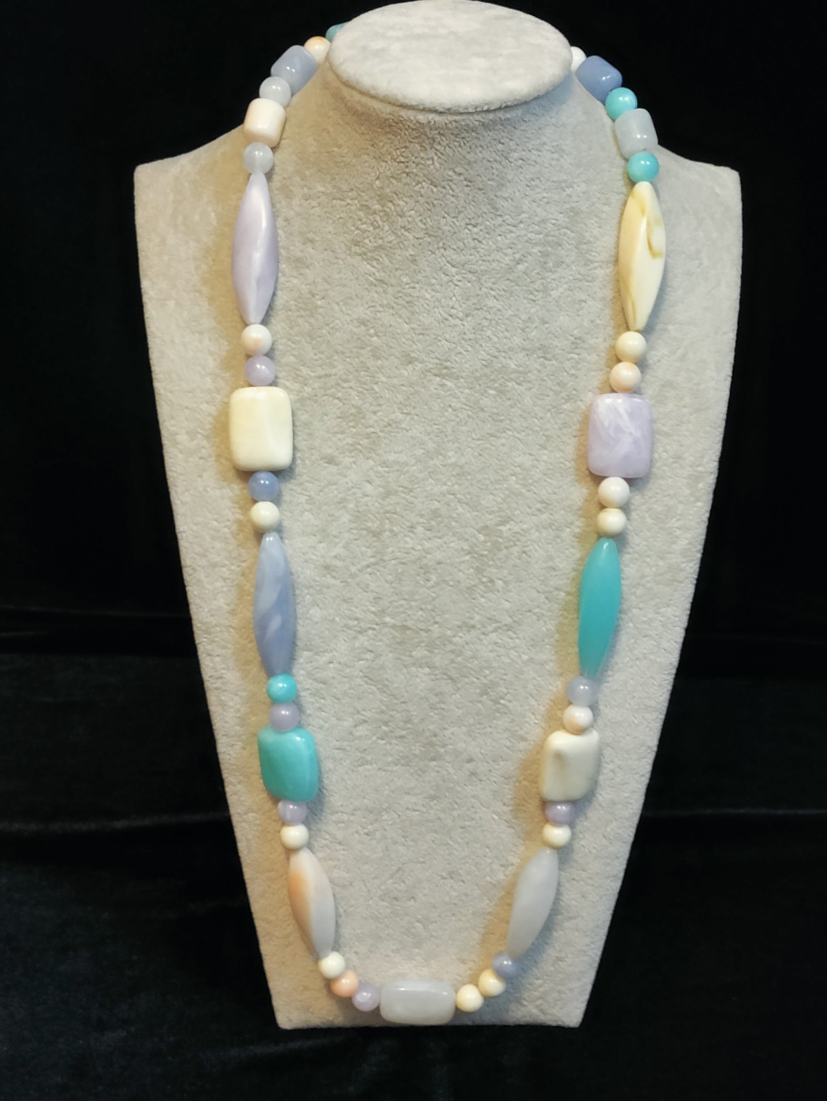 Vintage Soft Pastels Acrylic Multi Shaped Beaded Necklace