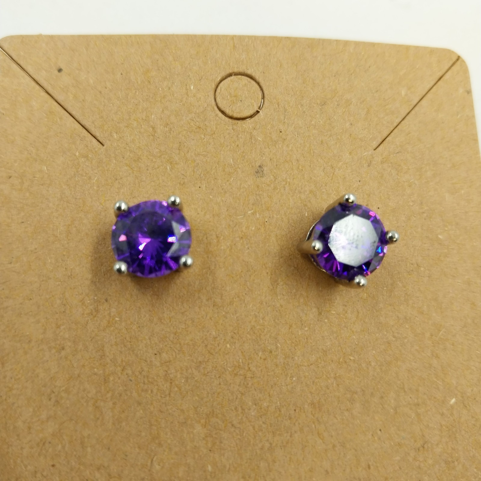 Set of 2 Pair Stud Earrings Silver Tone Purple Rhinestone and Blue Rhinestone