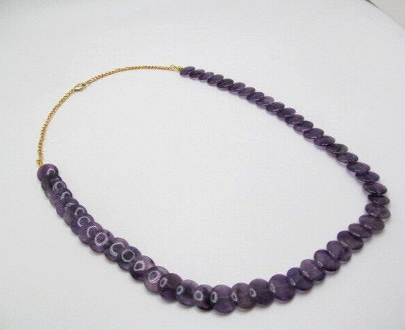 Vintage Amethyst 12.25mm Round Side Laying Disc Stone Necklace 22.5 In