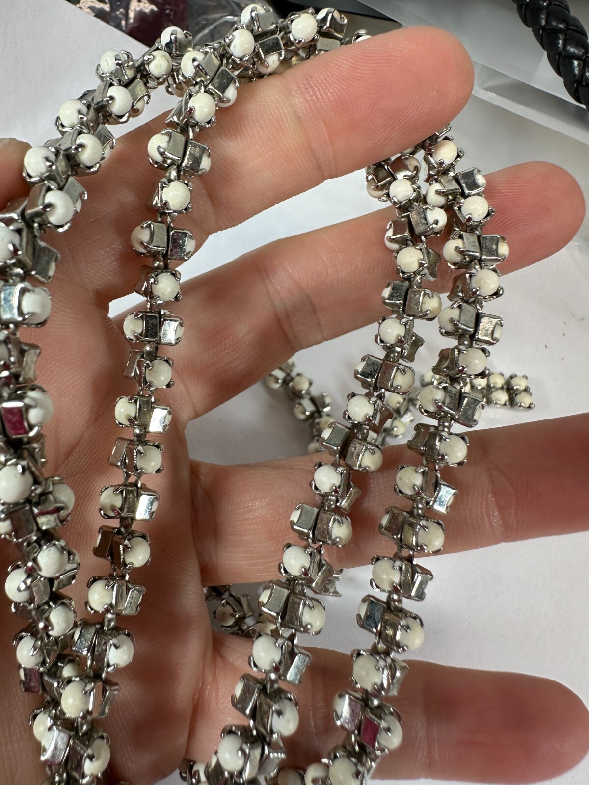 Vintage Necklace Popcorn Chain White Bead Chunky