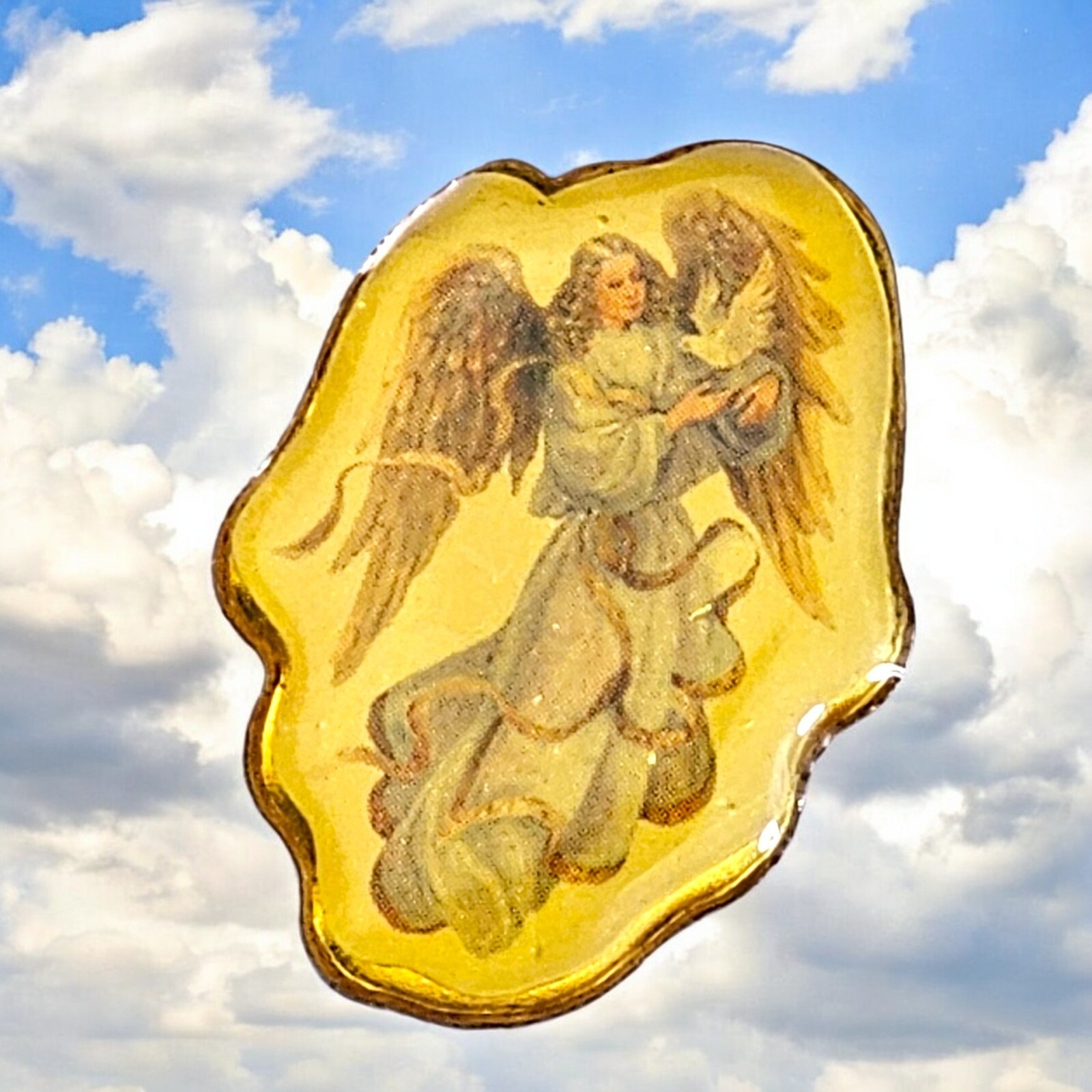 VTG Guardian Angel with White Dove Lapel Hat Pin Christian Religious Resin Metal