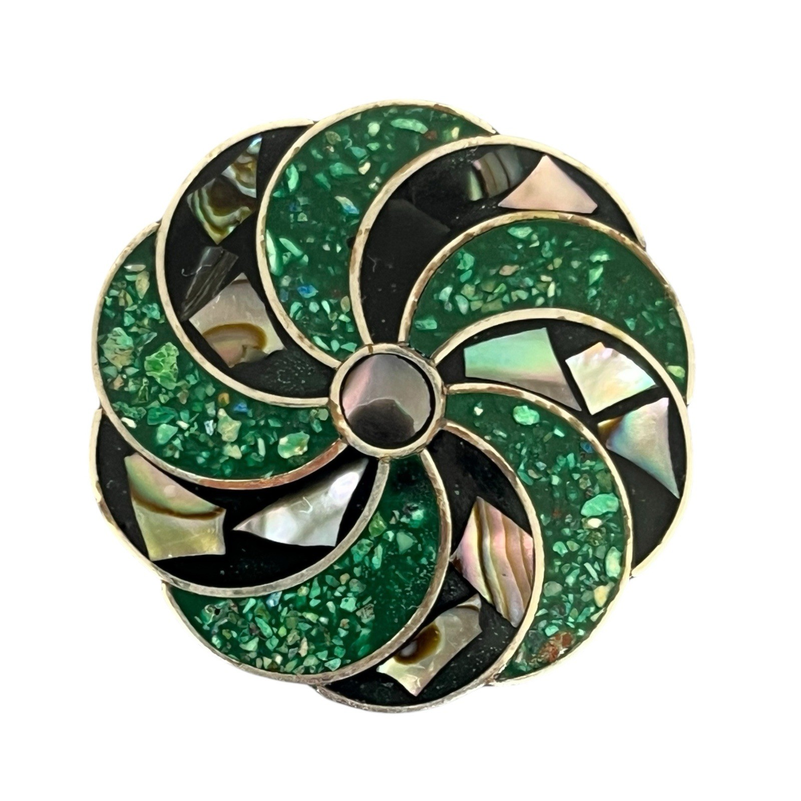 Vintage Pinwheel Flower Abalone Pinwheel Brooch Pendant Alpaca Mexico
