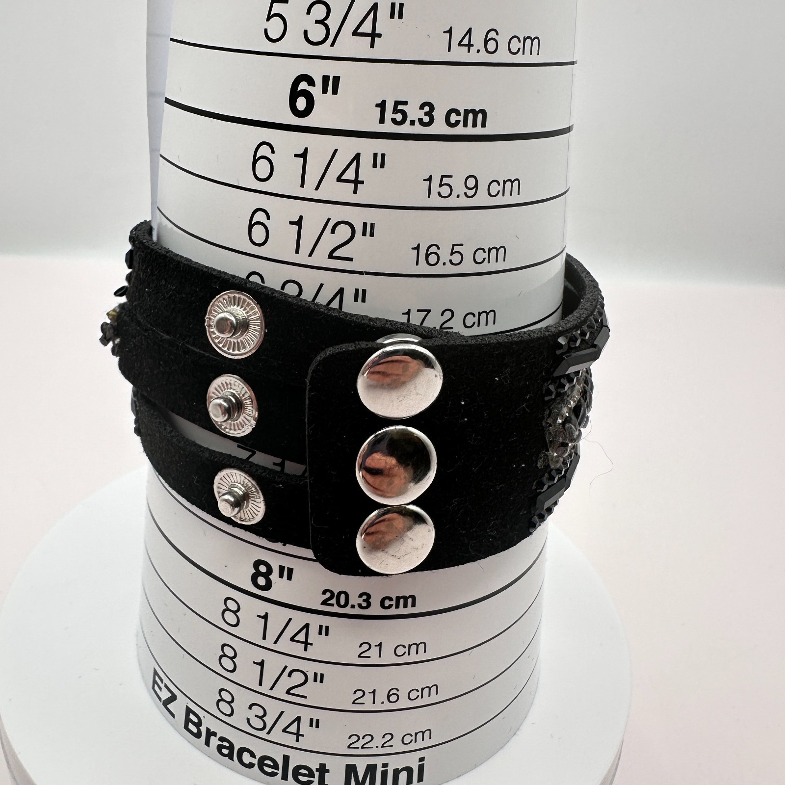 Vintage Y2K Black Leather Glass Rhinestone Wrap Bracelet Silver Tone Jewelry