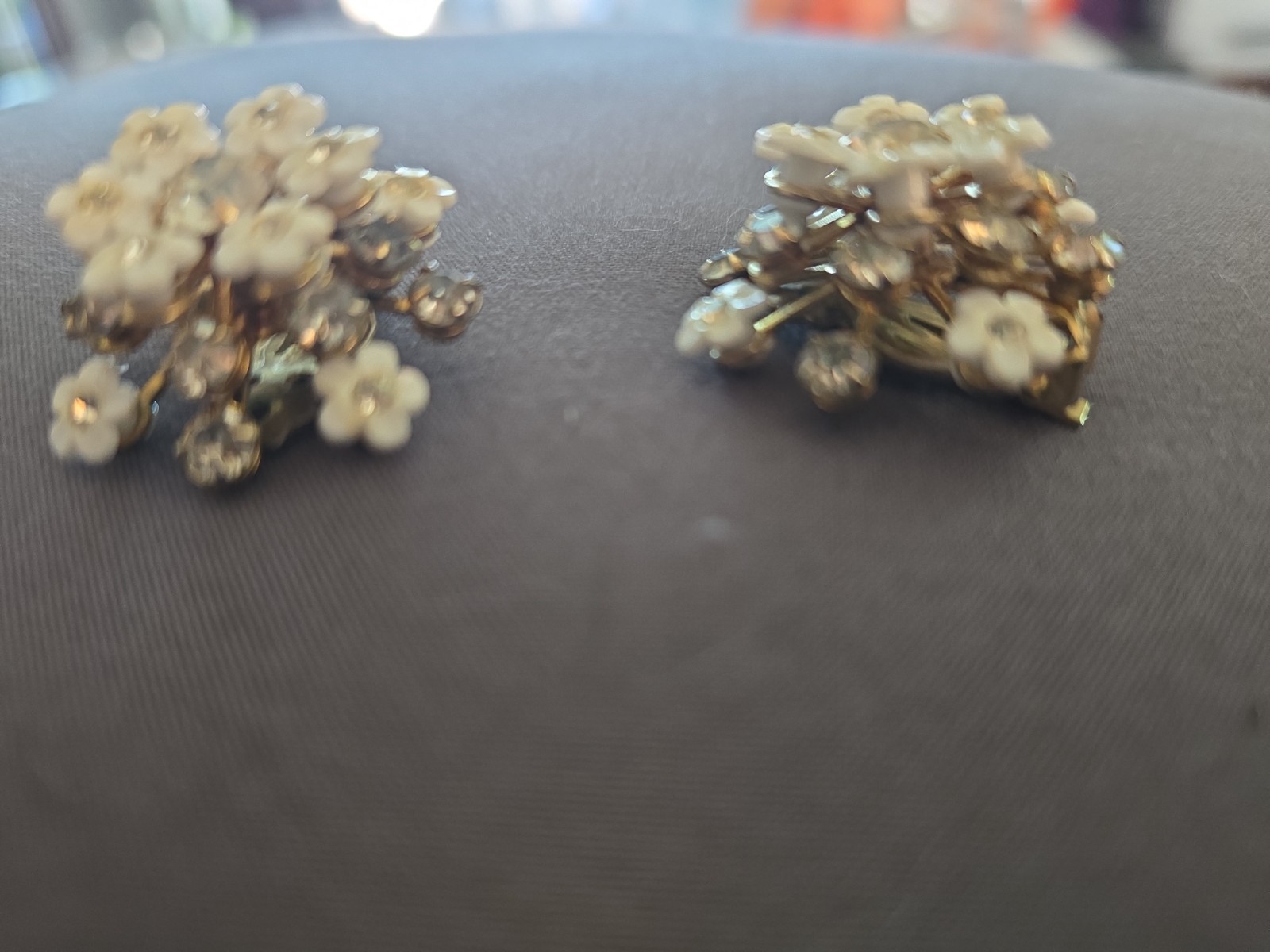 Vintage Enameled Painted Flowers Rhinestone Necklace Bracelet Earring Set