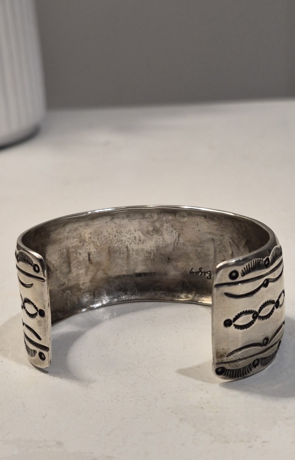 Frances Begay Navajo Sterling Silver Turquoise Inlay Cuff Bracelet 44g