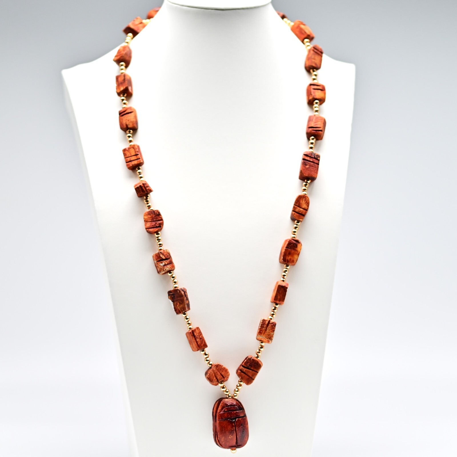 Vintage Original East India Red Agate Carnelian Gemstone Pendant Estate Necklace
