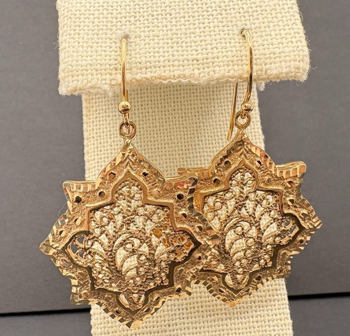 Vintage Filigree Geometric Gold Tone Pierced Earrings Ornate Dangle Drop