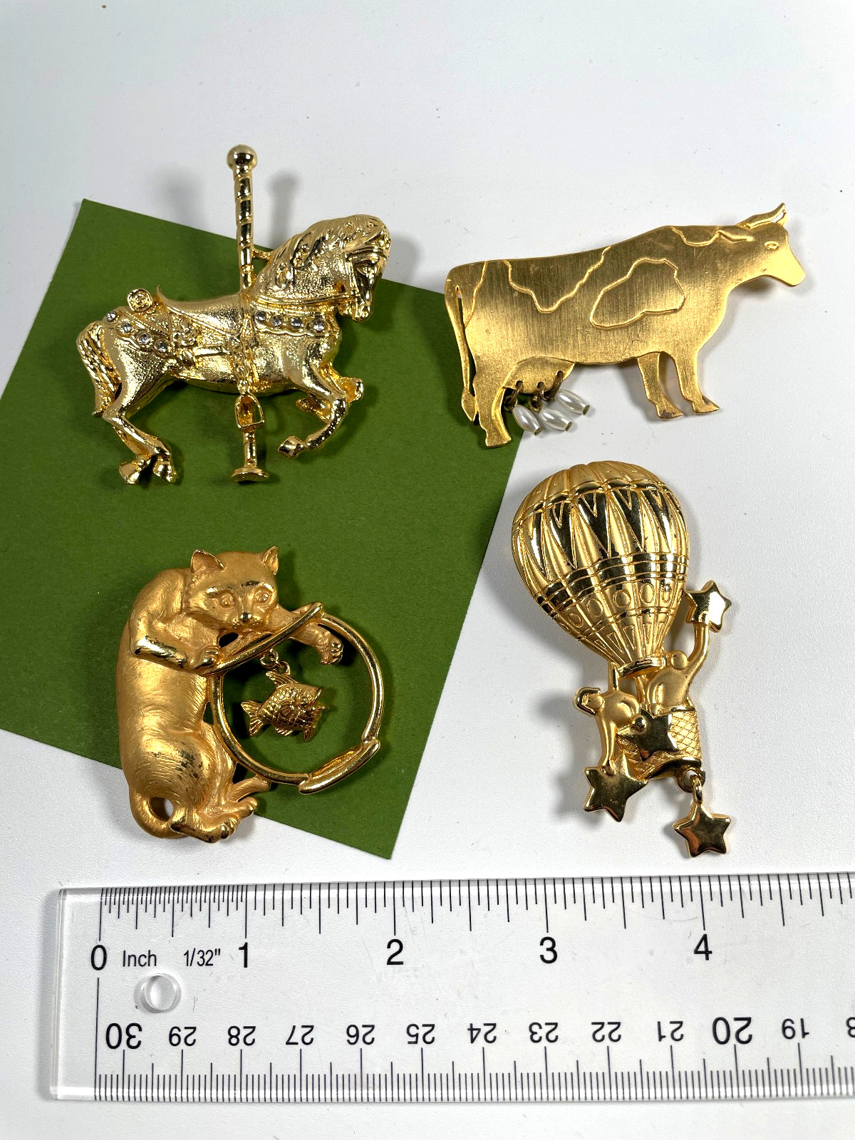 Vintage Brooch Pin JJ Cat Fishbowl, Hot Air Balloon, Cow, Carousel Horse Lot 4