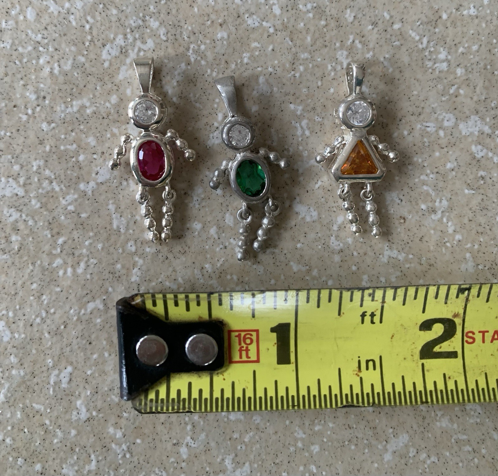 3 Vintage Sterling Silver 925 Jewelry Charms Pendants Birthstone Brats May July