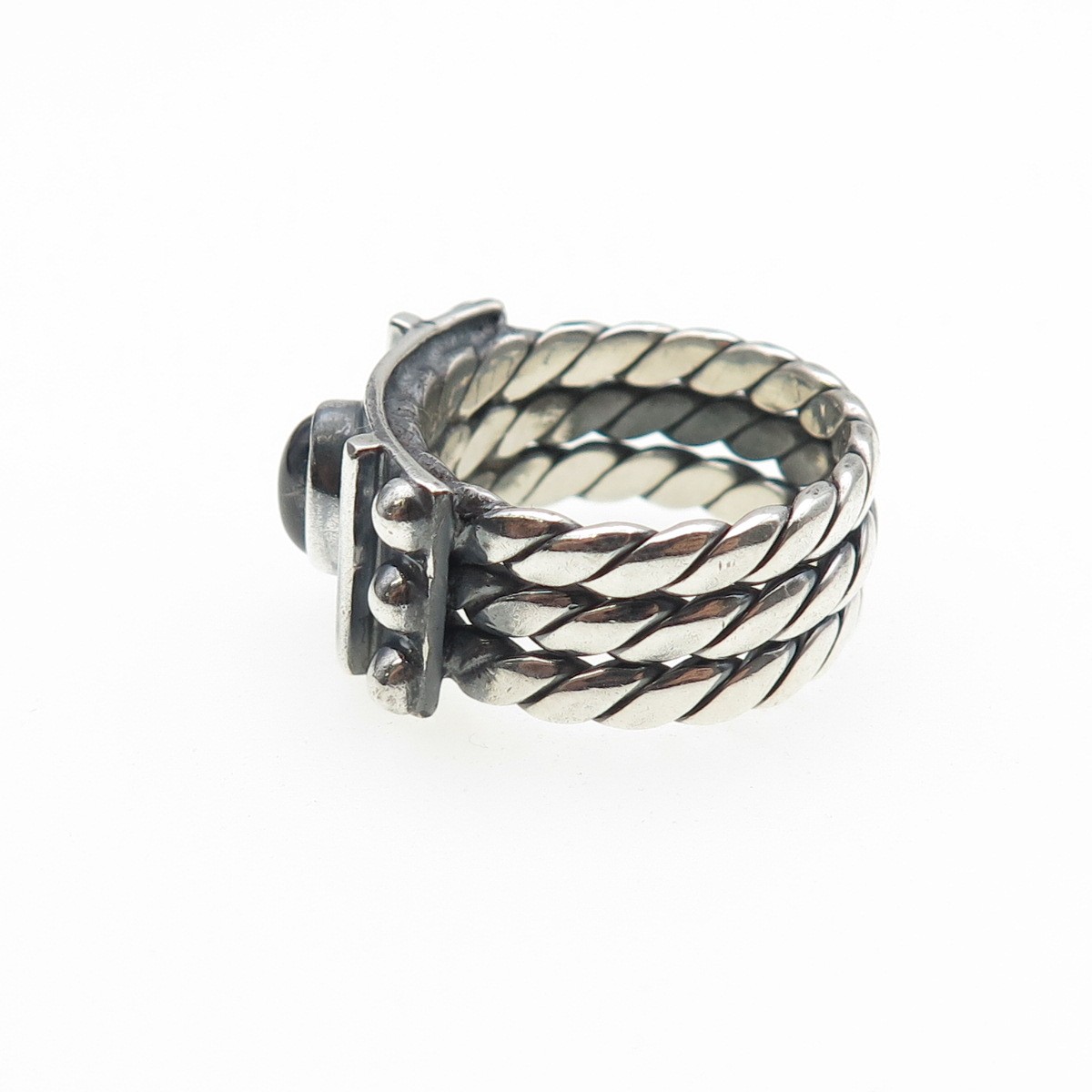 925 Sterling Silver Vintage Real Iolite Modernist Oxidized Ring Size 7.25