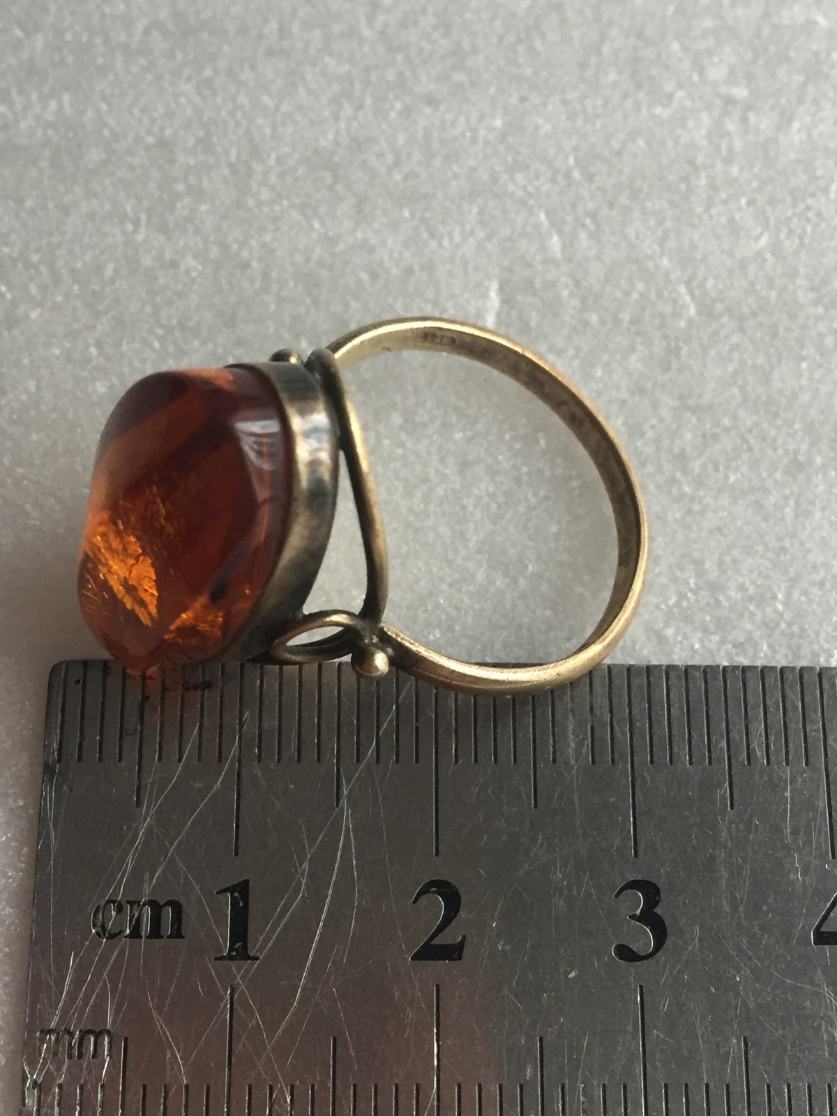 Rings Gold Plated Vintage Soviet Silver 875 USSR 100% Genuine Royal amber Baltic