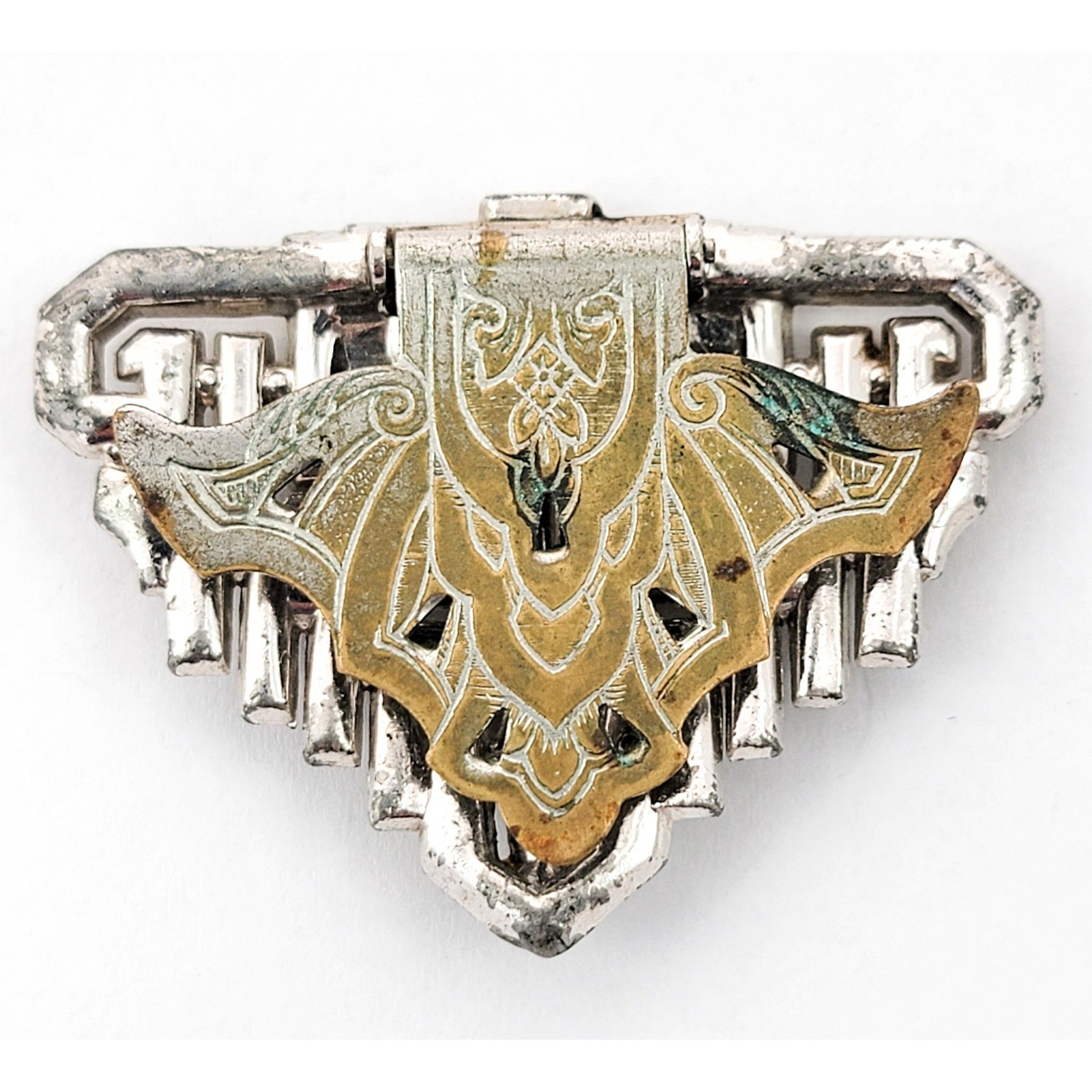 1930s Art Deco Rhinestone Dress Clip Brooch Pave Baguette Marquise Geometric