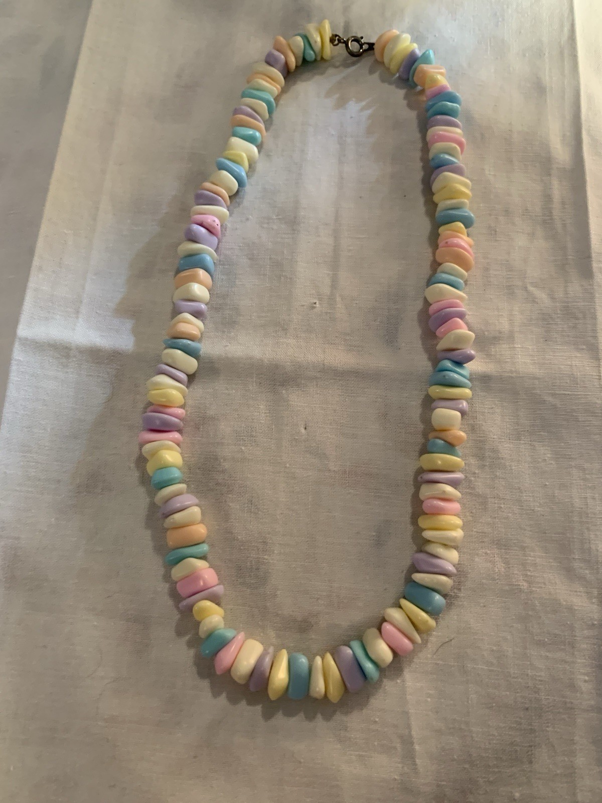 Vintage Pastel colored Candy Necklace plastic white pink blue green Yellow Retro