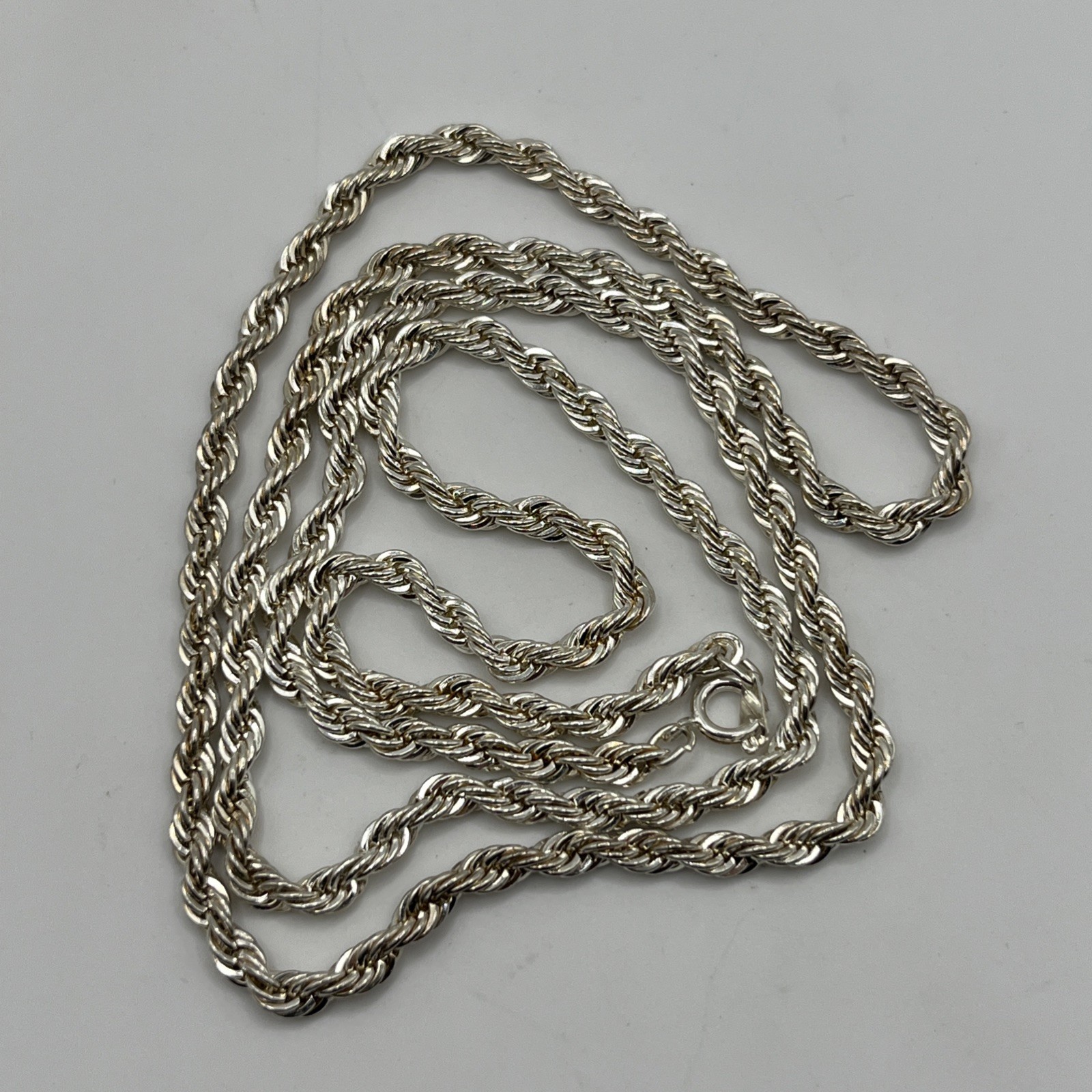 Silver Tone Twist Rope Chain Long Textured 30″