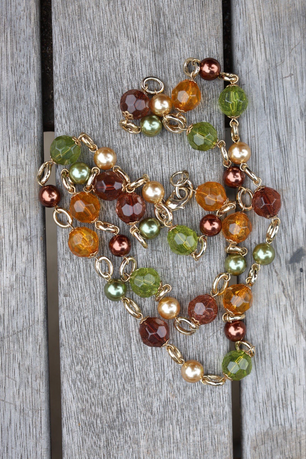 KJL Kenneth Jay Lane Signed 42” Beaded Necklace Faceted Glass Faux Pearl Vintage