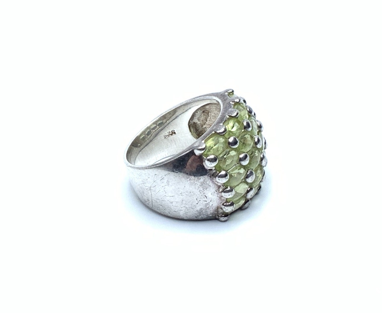 DBJ 925 Sterling Silver Rhodium Peridot 5 Row Wide Cigar Band Ring ~ Sz. 8