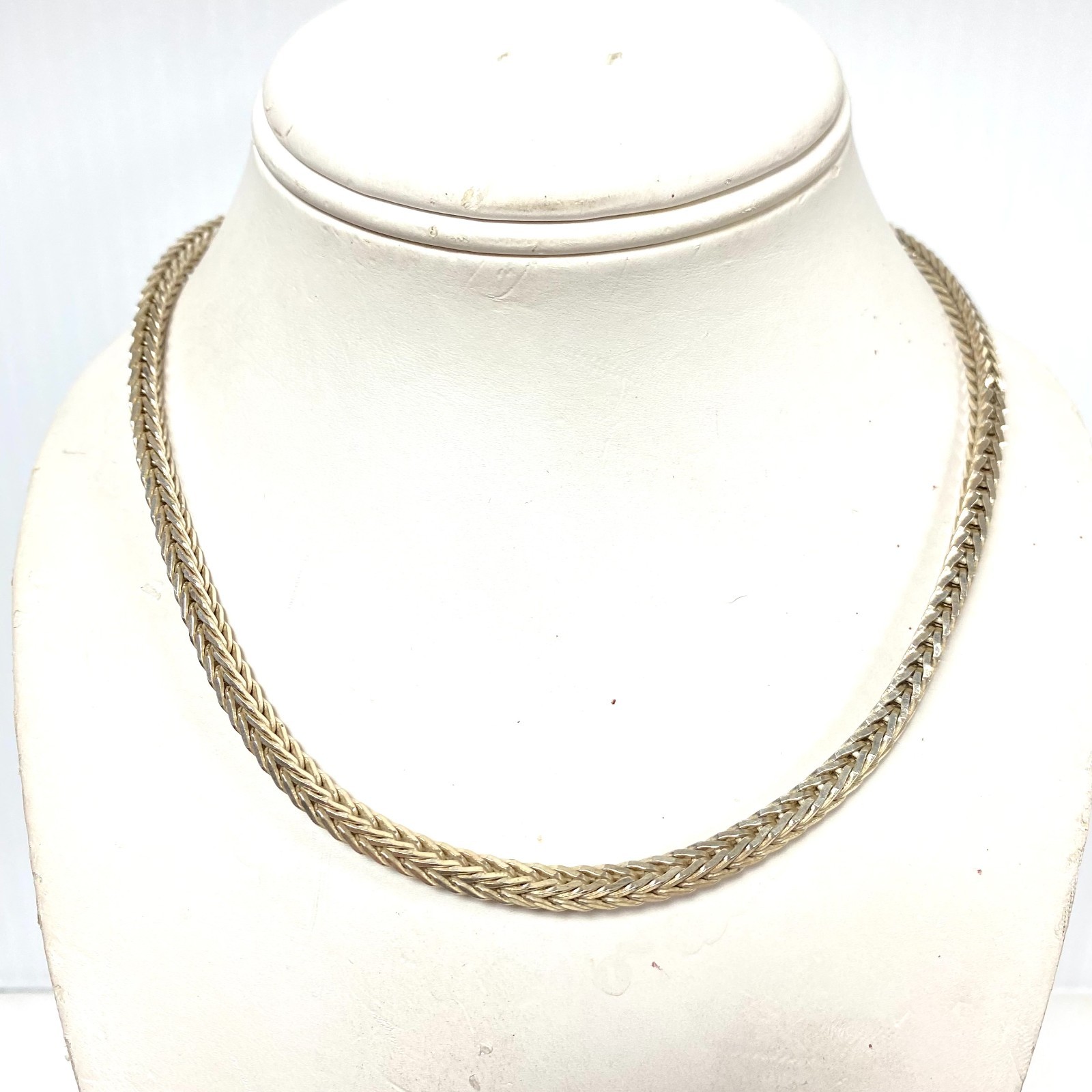 v947 Vintage Sterling Silver 17″ Long Spiga or Wheat Style Link Chain Necklace