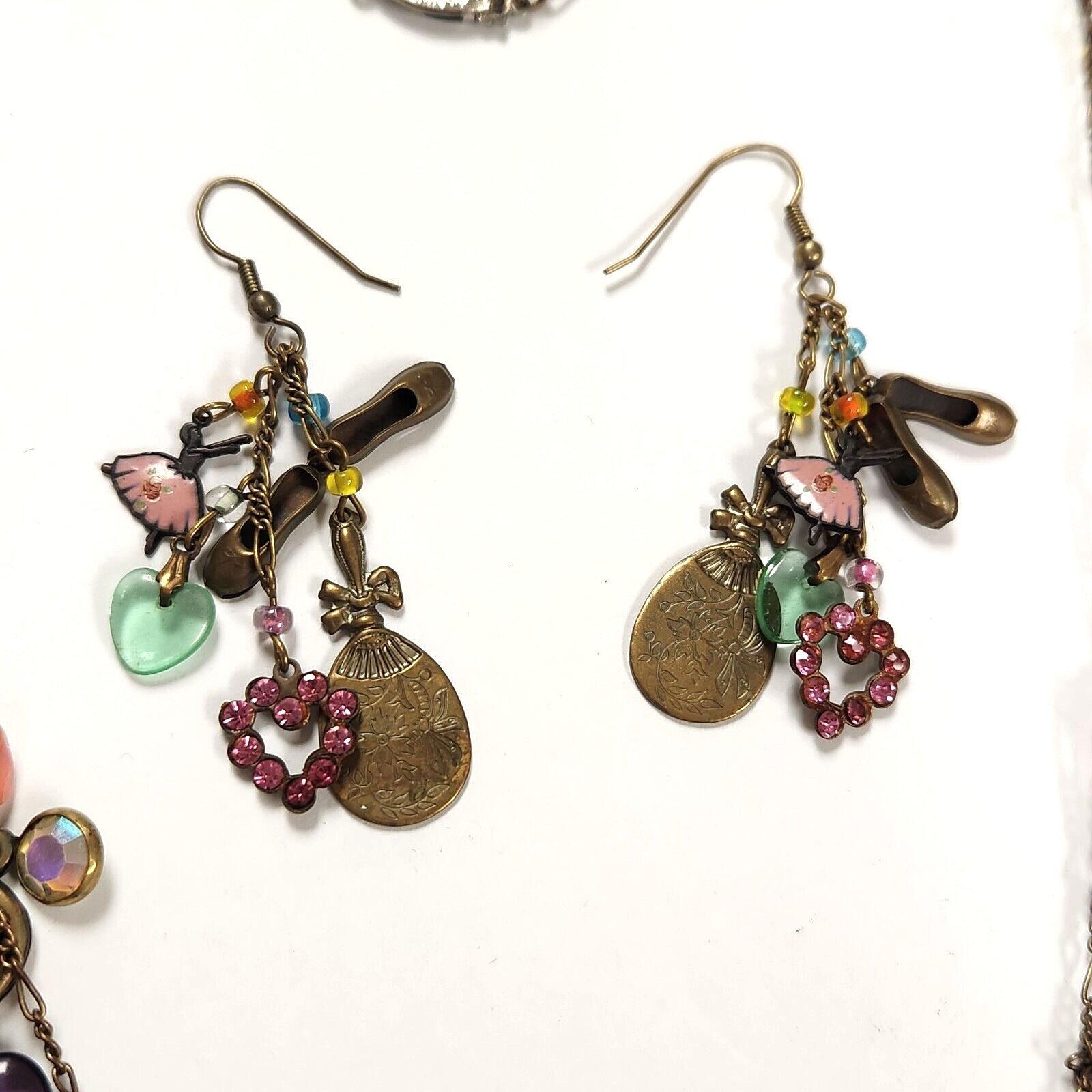 Glass Works Studio Hearts Ballerina Crystals Enamel Earrings Necklace Set