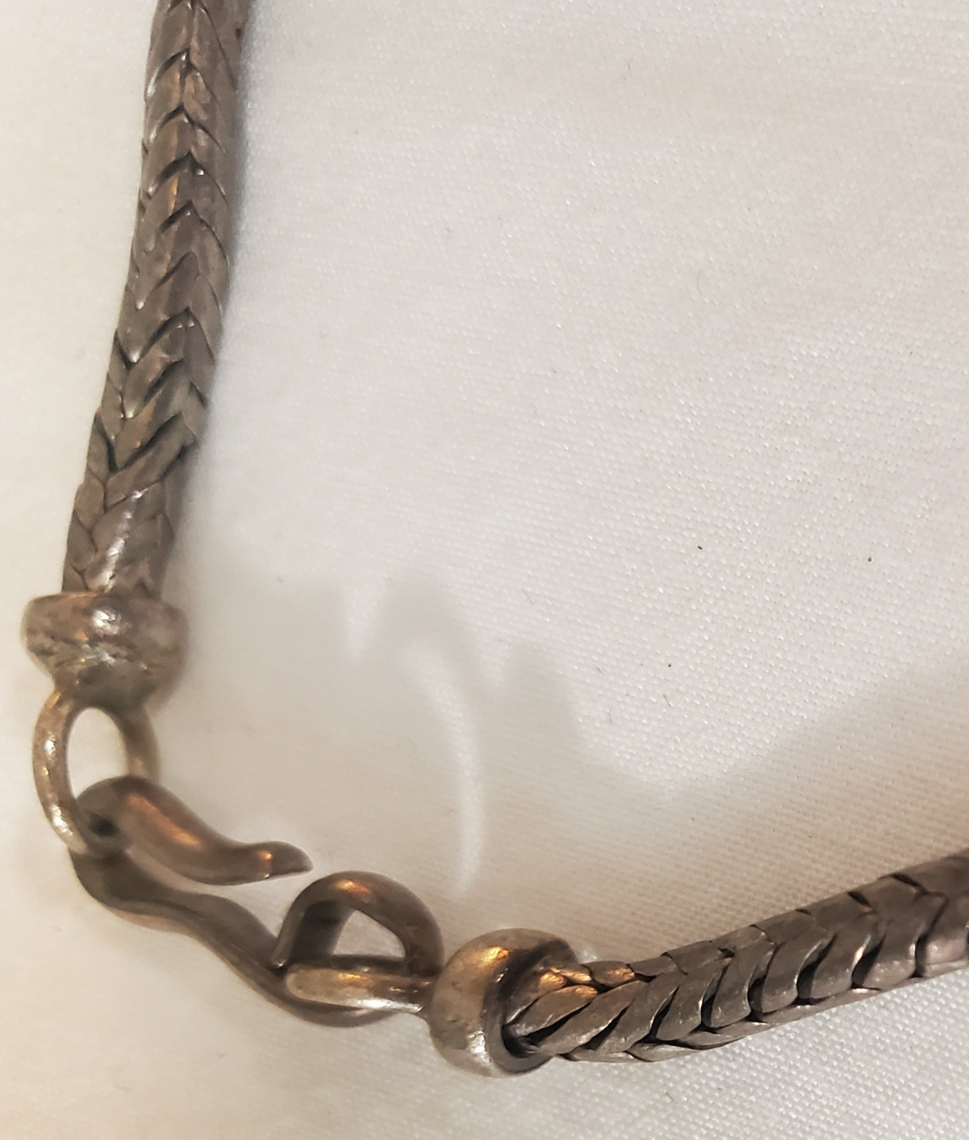 Vintage Sterling Silver Woven Chain Bracelet 9” Artisan Hook Clasp