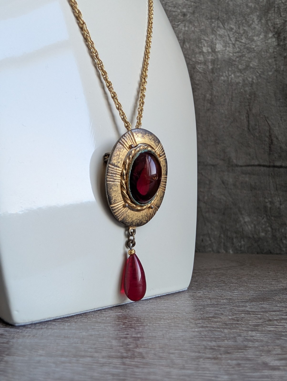 Vintage Lui Chantant Victorian Revival Convertible Brooch Pendant Necklace