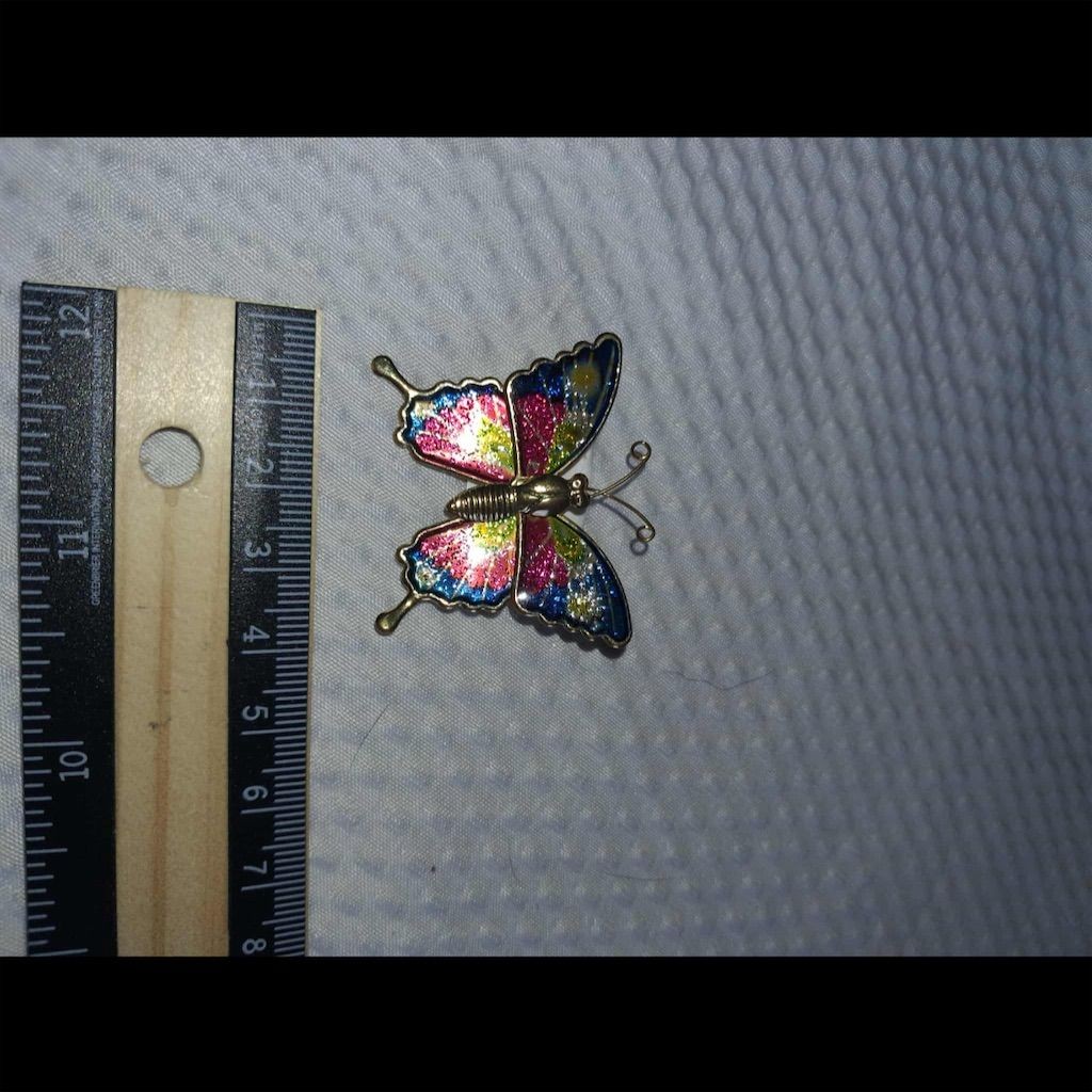 Vintage Multicolor Enamel Butterfly Brooch with Glitter Finish
