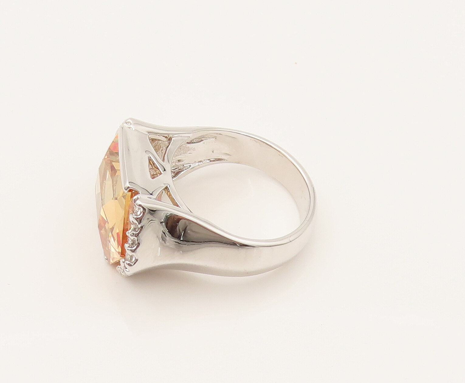 925 Silver Vintage Hexagon Citrine & Cubic Zirconia Ring Sz 10 RG26344