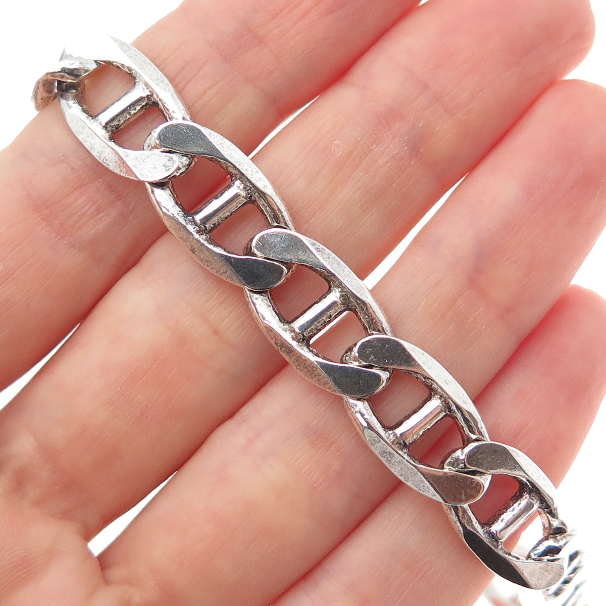 925 Sterling Silver Vintage Italy Anchor Mariner Link Bracelet 8.75″
