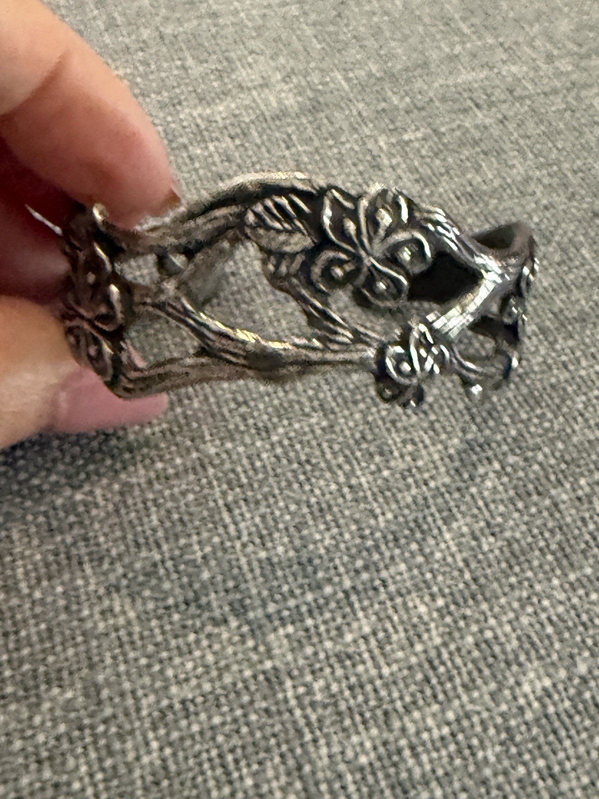 Salisbury Pewter Carved Cherry Blossom Relief Floral Adjustable Cuff Bracelet