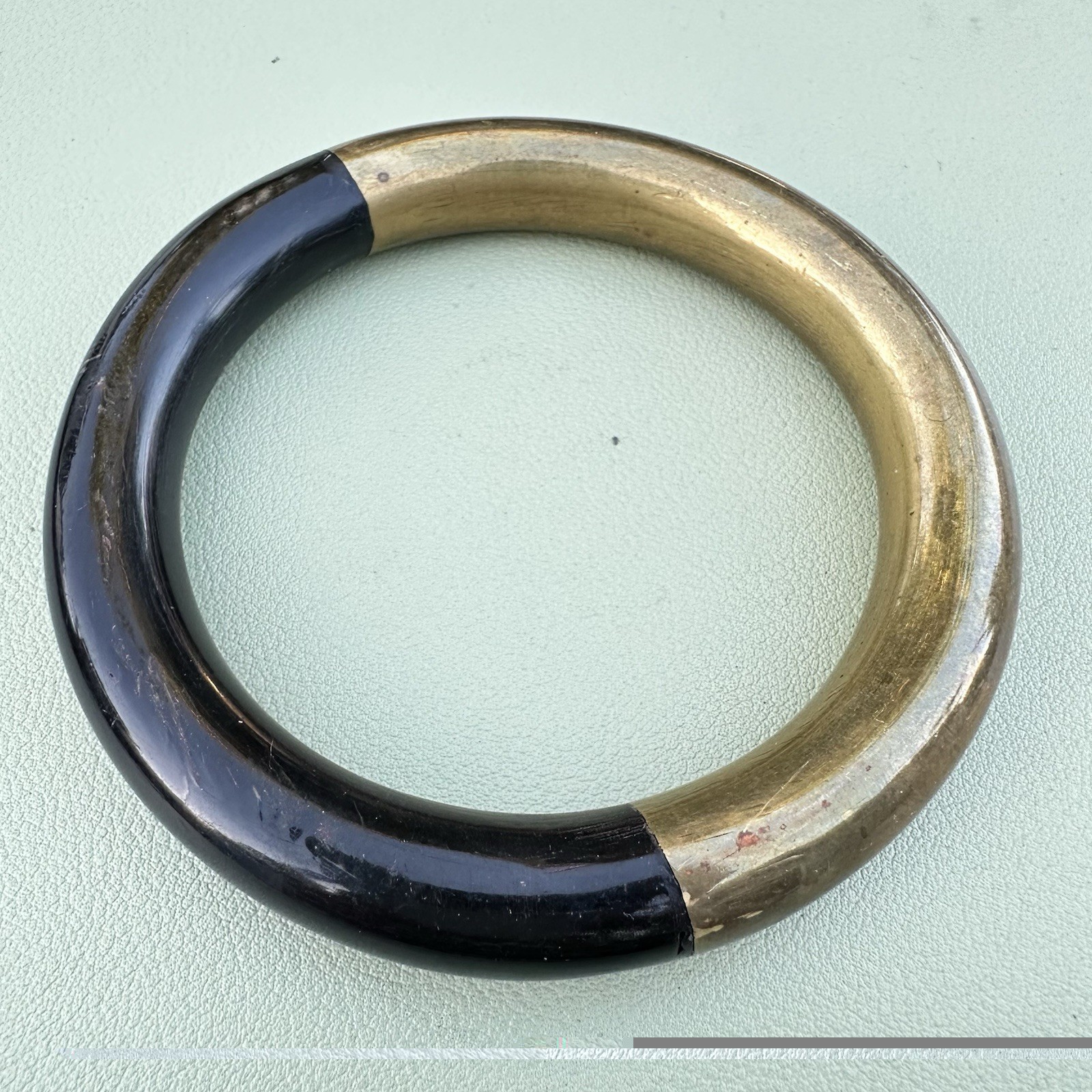 Vintage Black Coral Bangle Bracelet Brass Organic Material Modernist Sculptural
