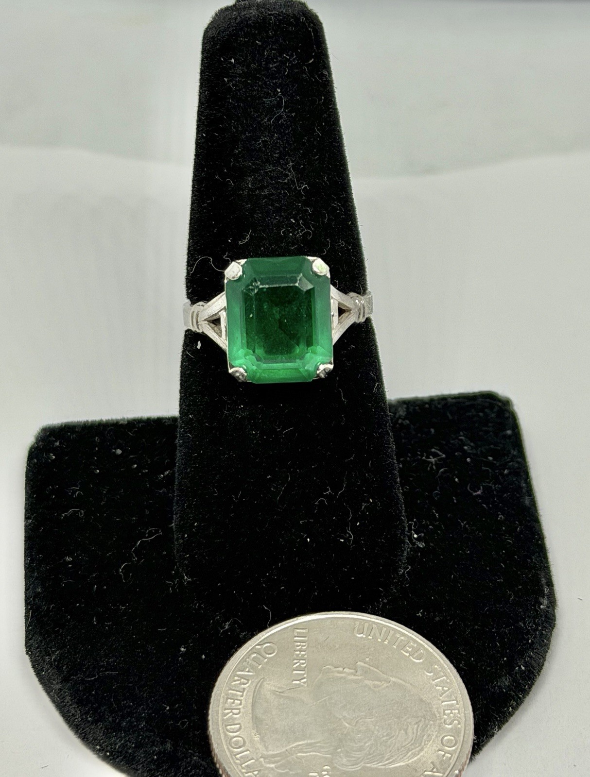 Vintage Cushion Cut Square Green Onyx Sterling .925 Ring Size 7