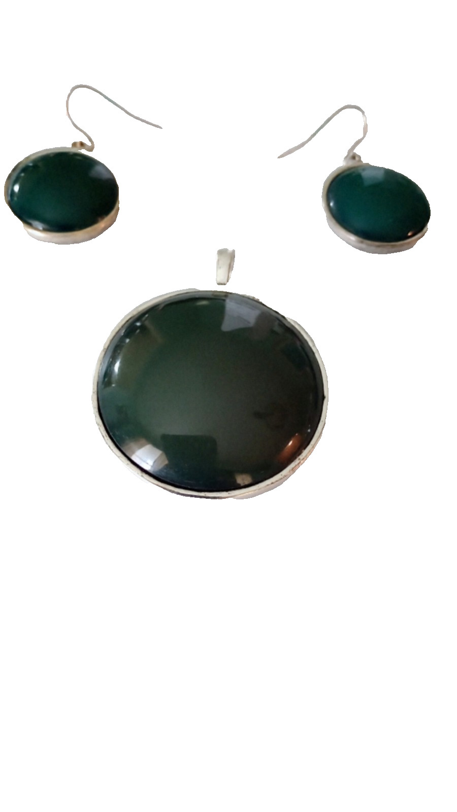 Vintage Dark Green Round 1 1/2 In D Pendant 1 In D Earrings Set Elegant Classic