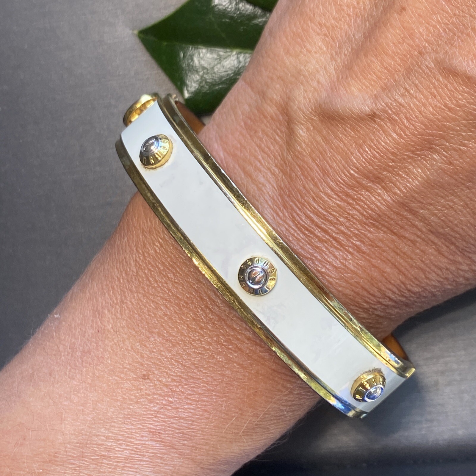 Vintage Henri Bendel Bangle Bracelet Estate Jewelry Pre-Owned Enamel Screw Logo